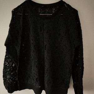 Express Black Lace Crewneck Top